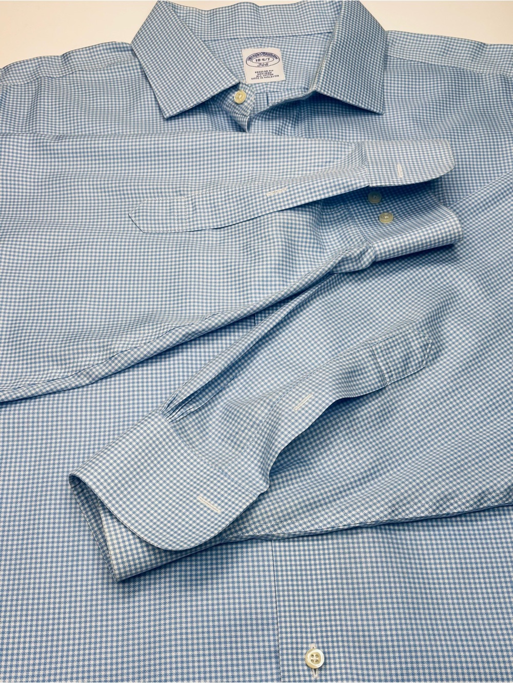 Brooks Brothers Light Blue Micro Check Plaid Non Iron Dress Shirt 18-6/7 NWOT
